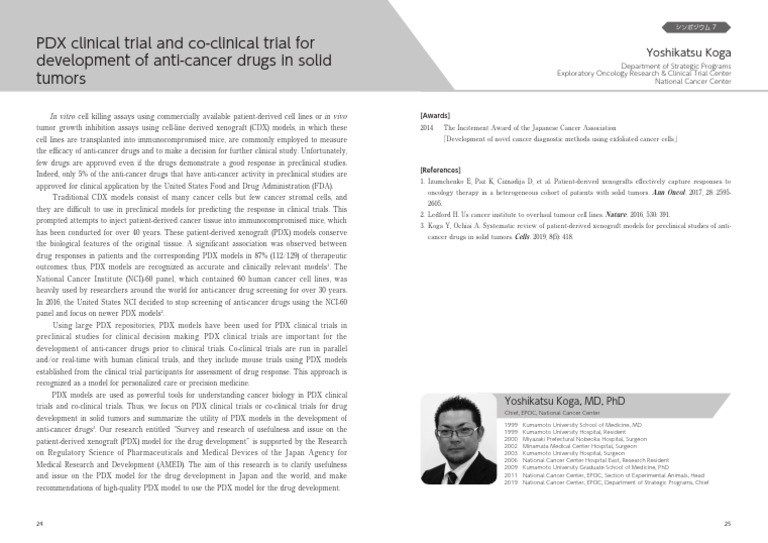 PDX Clinical Trial and Co-Clinical Trial For Development of Anti-Cancer ...