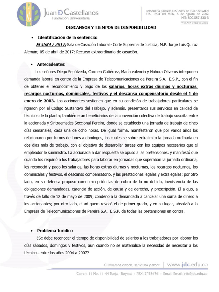 Reconocimiento de tiempos de disponibilidad laboral | PDF