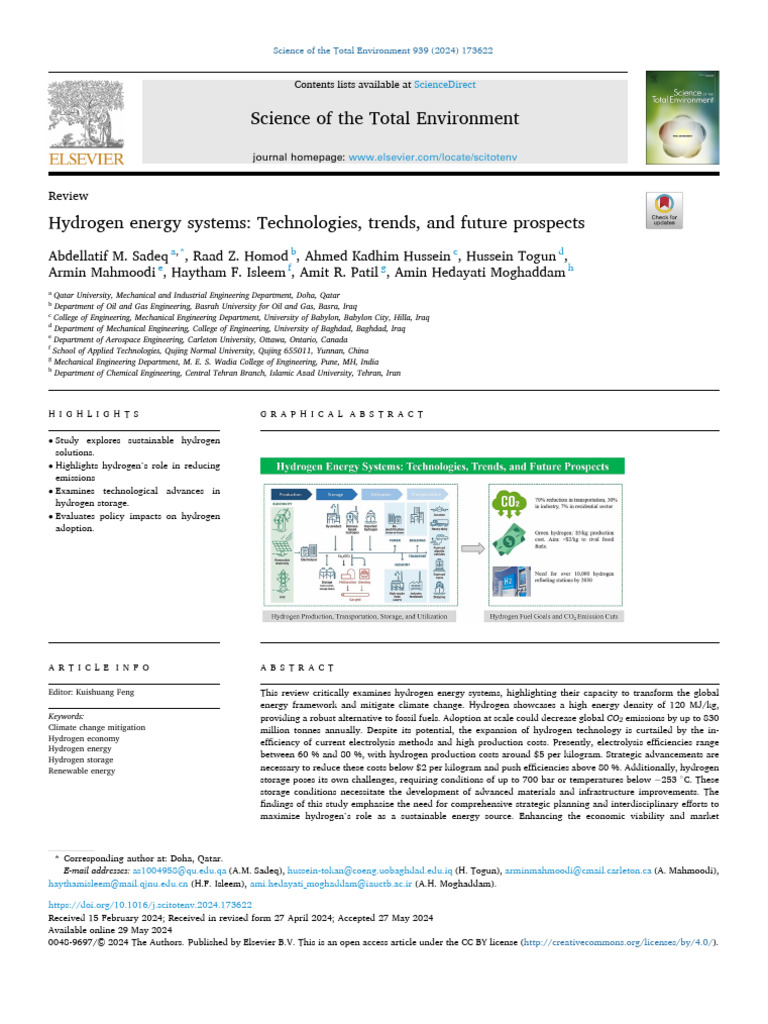 1 s2.0 S0048969724037690 Main | PDF | Hydrogen | Fuel Cell