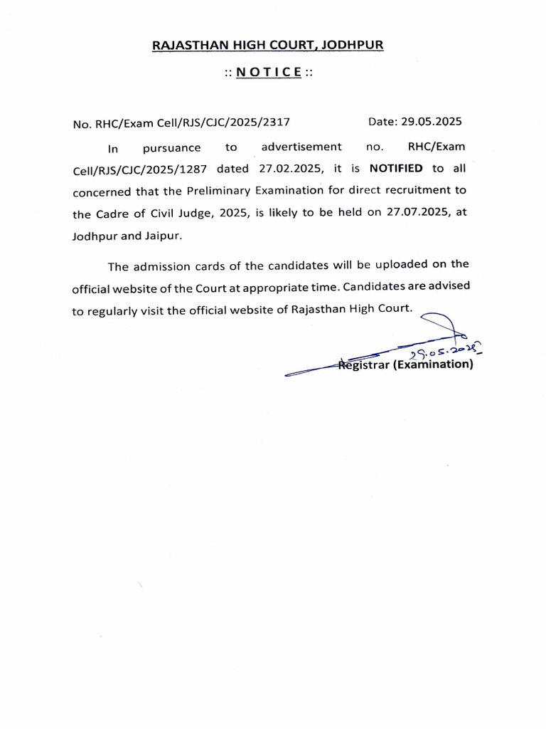 RJS Civil Judge Exam Notice 2025 | PDF