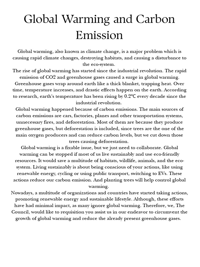 Article On Global Warming and Carbon Emissions | PDF