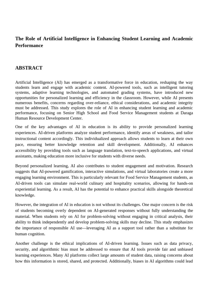 AI's Impact on Student Learning in Education | PDF | Artificial ...