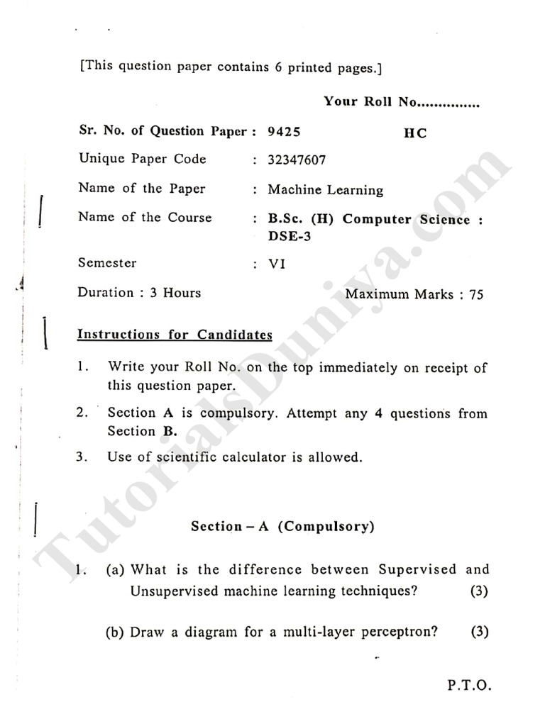 Machine Learning Question Paper 2018 - Tutorialsduniya | PDF