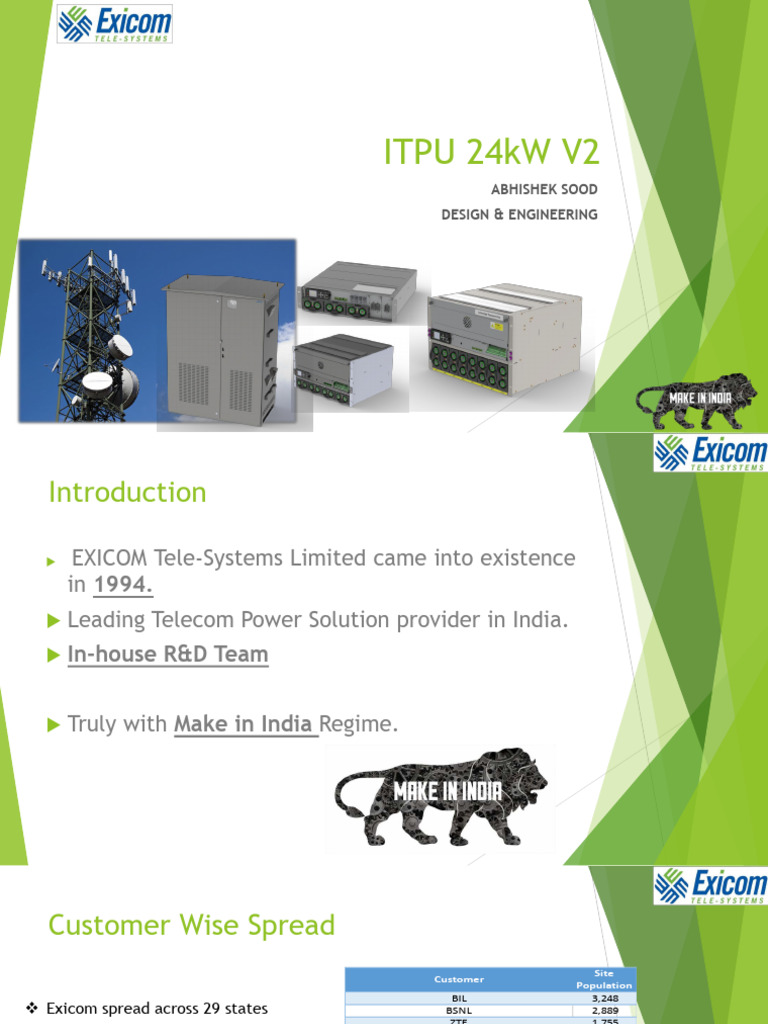 Exicom ITPU 24kW Telecom Power Unit | PDF | Rectifier | Power Supply