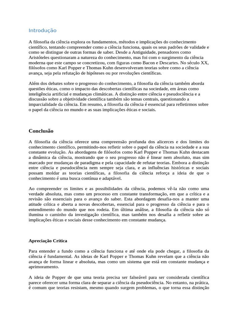 Filosofia da Ciência: Fundamentos e Ética | PDF | Science | Método ...