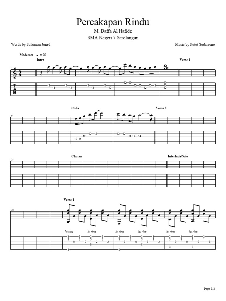 Percakapan Rindu Piano Standard Notation and Tablature | PDF