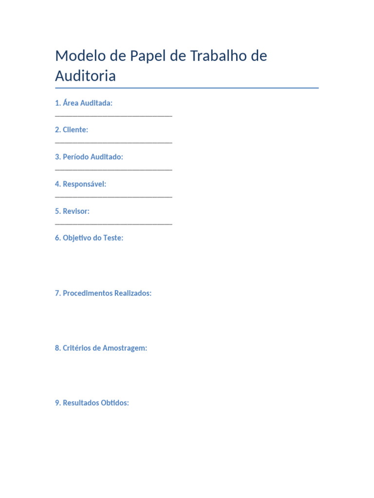 Modelo de Papel de Trabalho de Auditoria | PDF