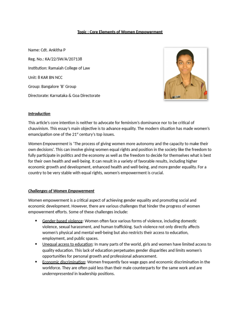 Core Elements of Women Empowerment | PDF | Woman | Gender Studies