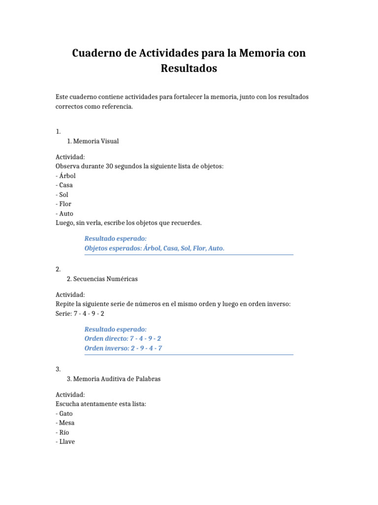 Actividades para Fortalecer la Memoria | PDF