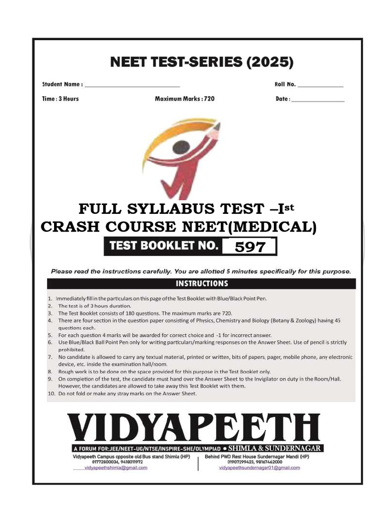 Full Syllabus Test - Pre Neet Crash Course Medical-2025 | PDF | Dipole ...