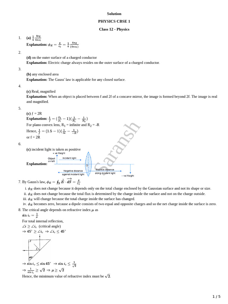 Priyansh Physics Cbse 1 Answers | PDF | Torque | Electric Field