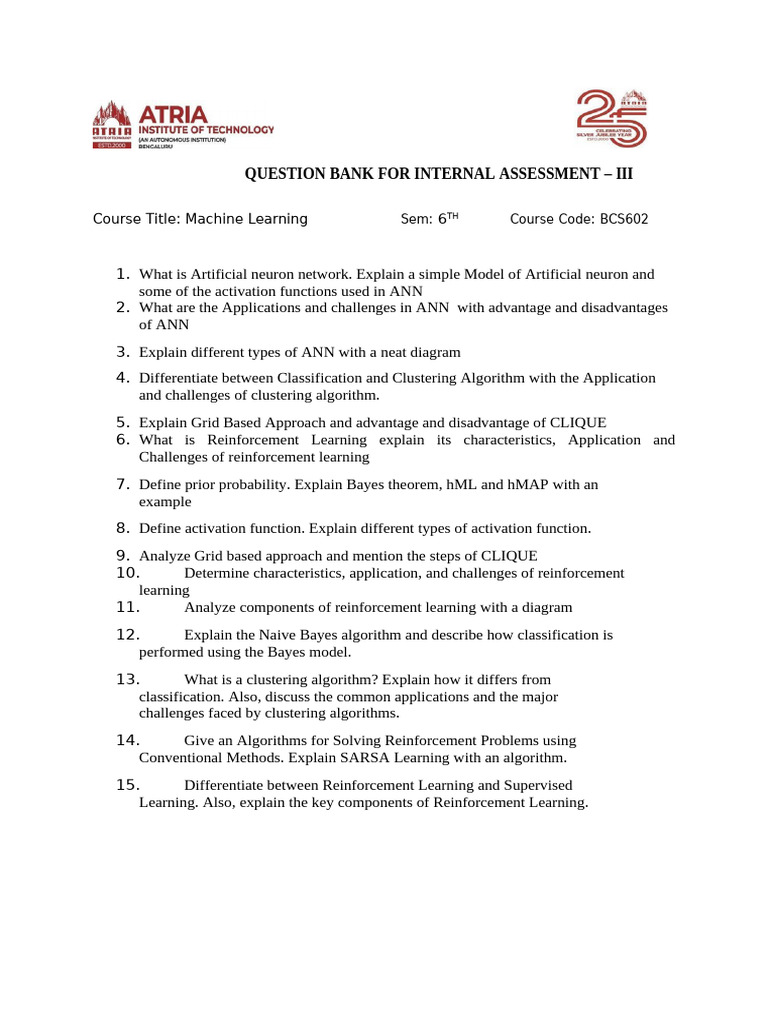 Question Bank For Internal Assessment | PDF | Cluster Analysis ...