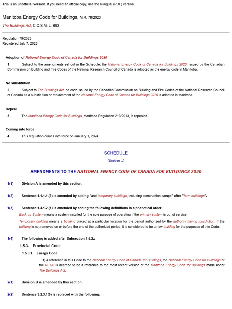 Manitoba Energy Code 2023 Update | PDF | Statutory Law | Government