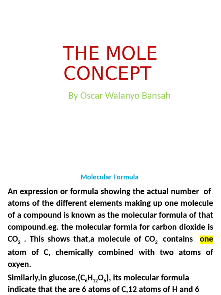 The Mole Concept | PDF | Mole (Unit) | Molecules