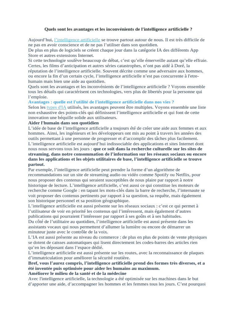 Avantages et inconvénients de l'IA | PDF | Intelligence artificielle ...