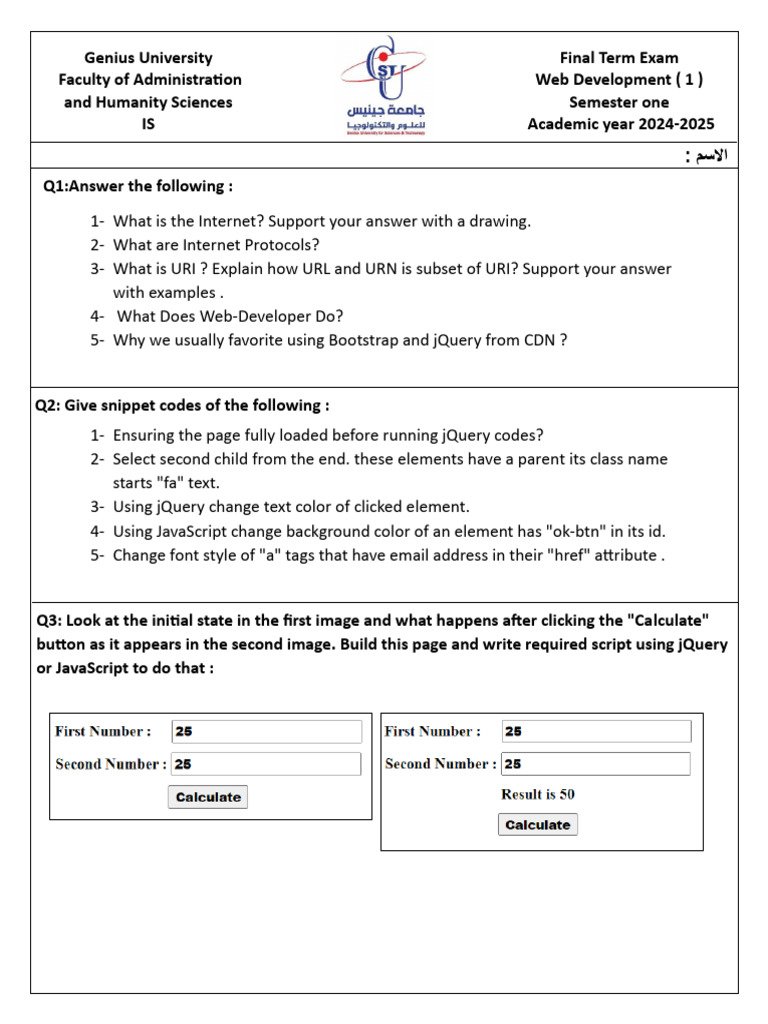 Web Development Final Exam 2024-2025 | PDF | J Query | Uniform Resource ...