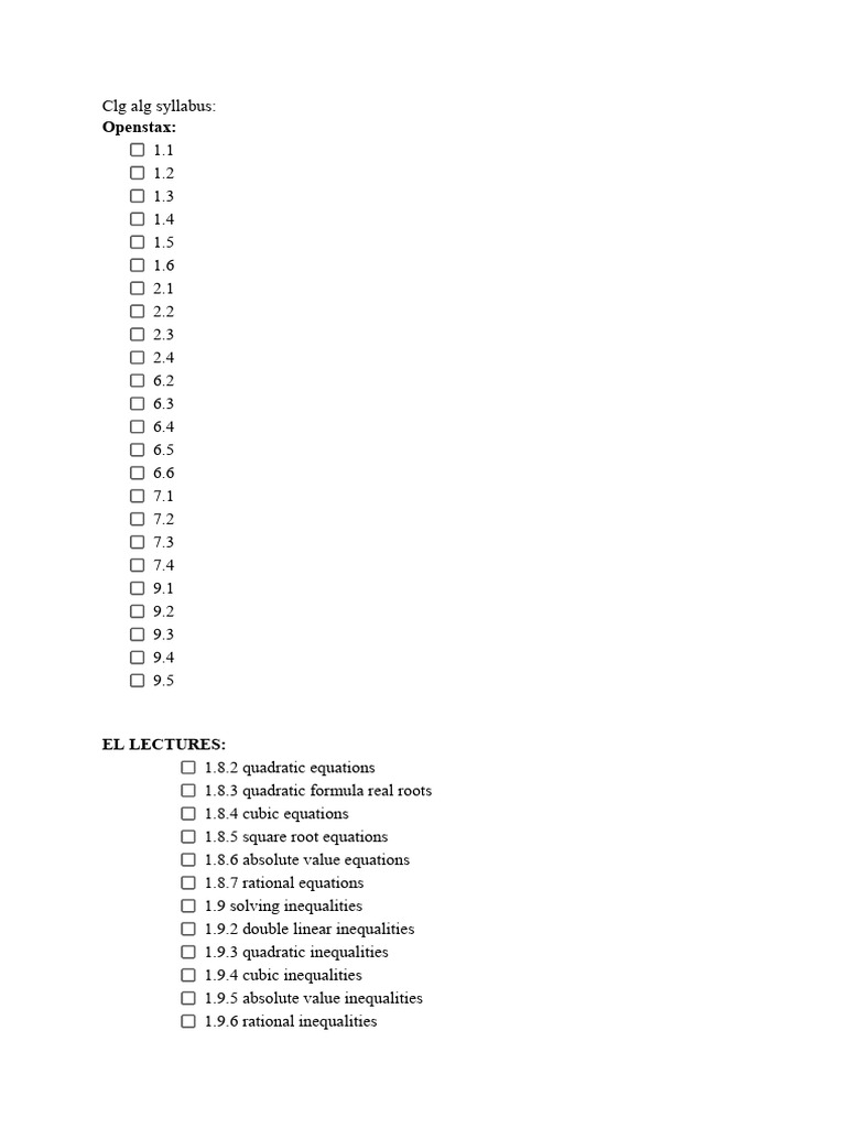 College Algebra Syllabus Overview | PDF