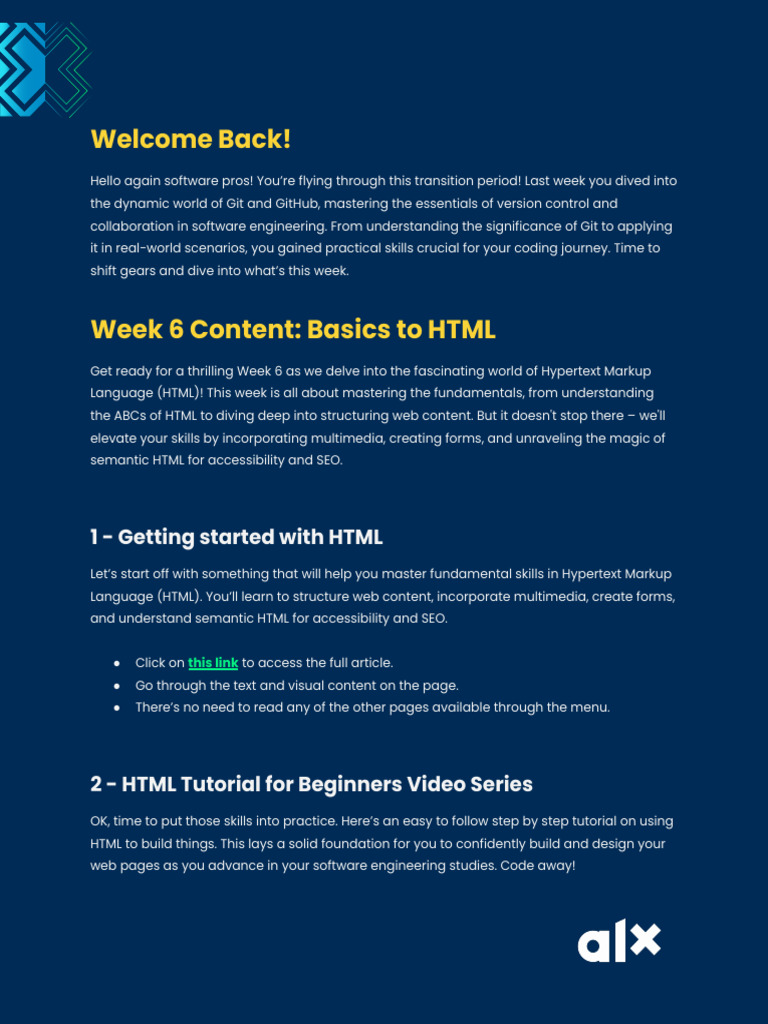 Week 6: Mastering HTML Basics | PDF