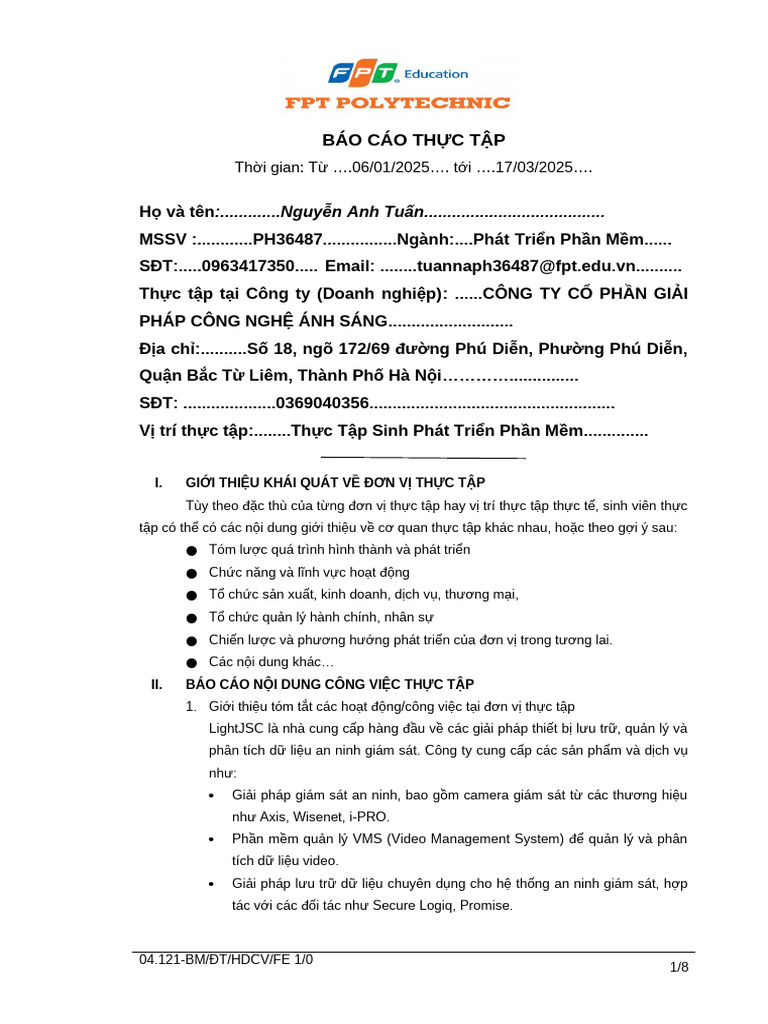 04.121bmđt10-Bao Cao Thuc Tap Co Xac Nhan Cua Doanh Nghiep | PDF