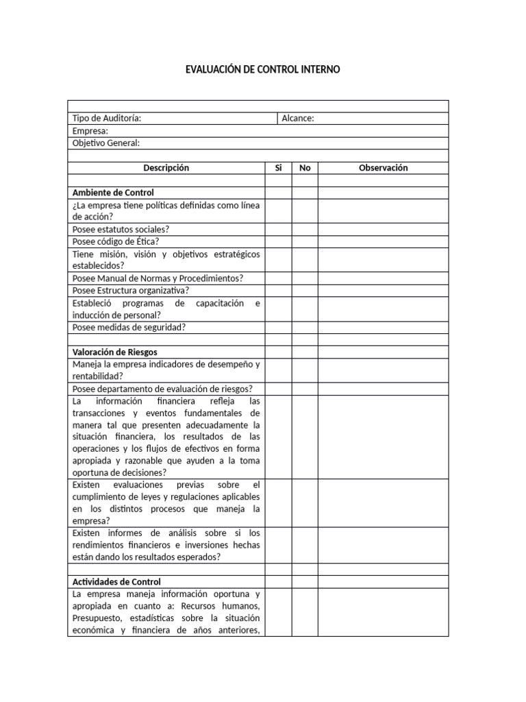 Evaluación de Control Interno Empresarial | PDF | Business | Economias