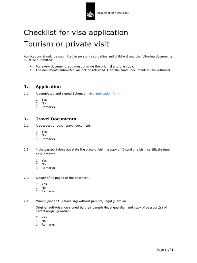 Checklist Tourism or Private Visit | PDF | Travel Visa | Passport