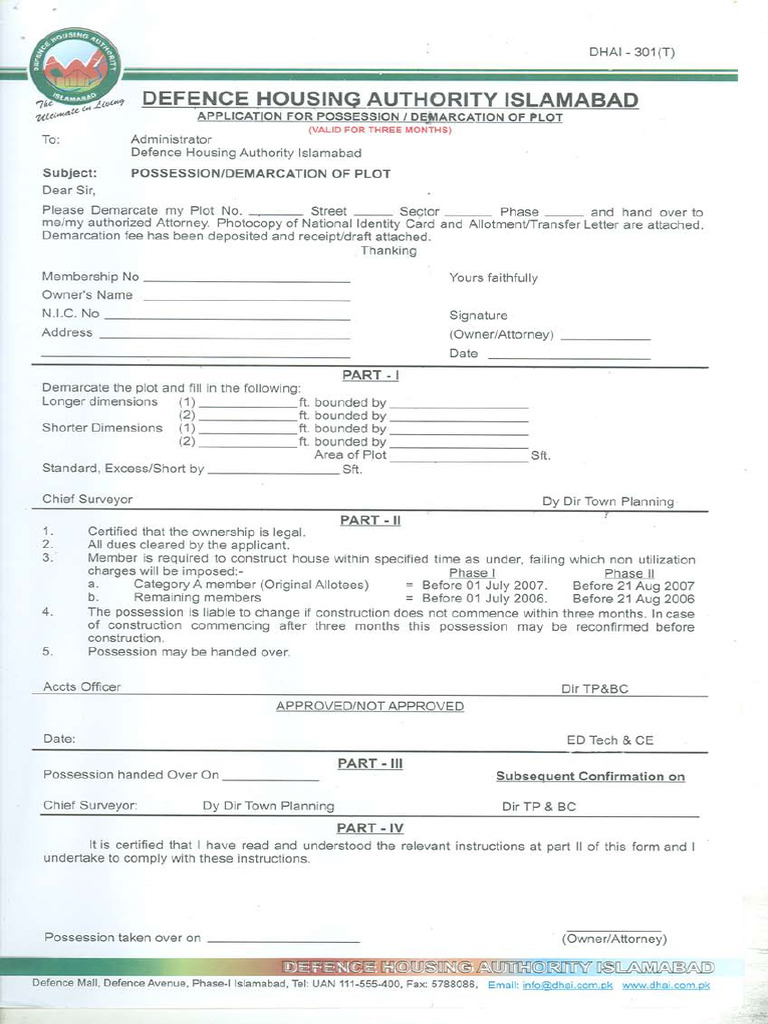 Appl For Possession Demarcation of Plot | PDF