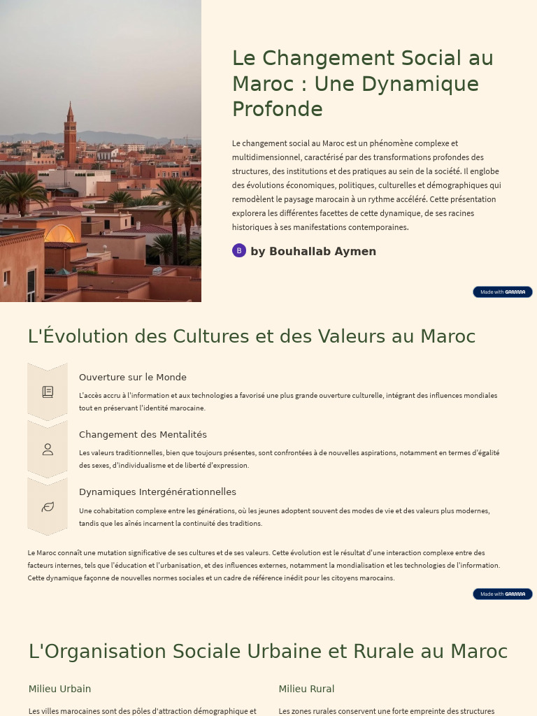 Changement Social et Culturel au Maroc | PDF | Maroc | Urbanisation