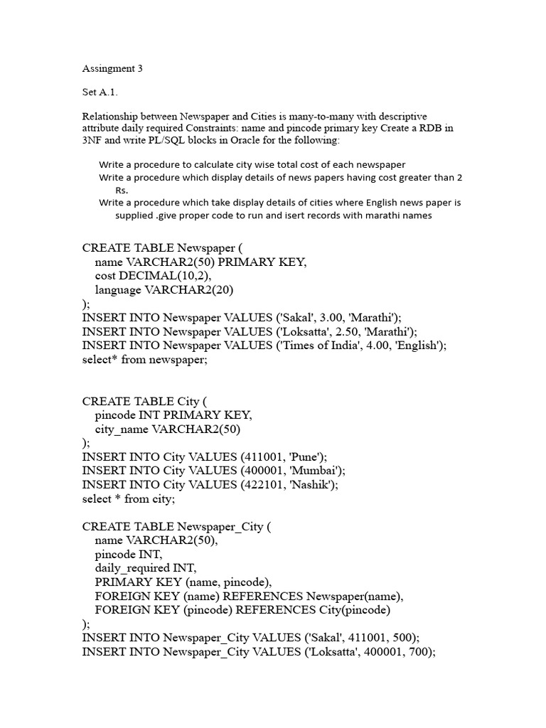 Assingment3 Procedure | PDF | Sql | Computer Programming