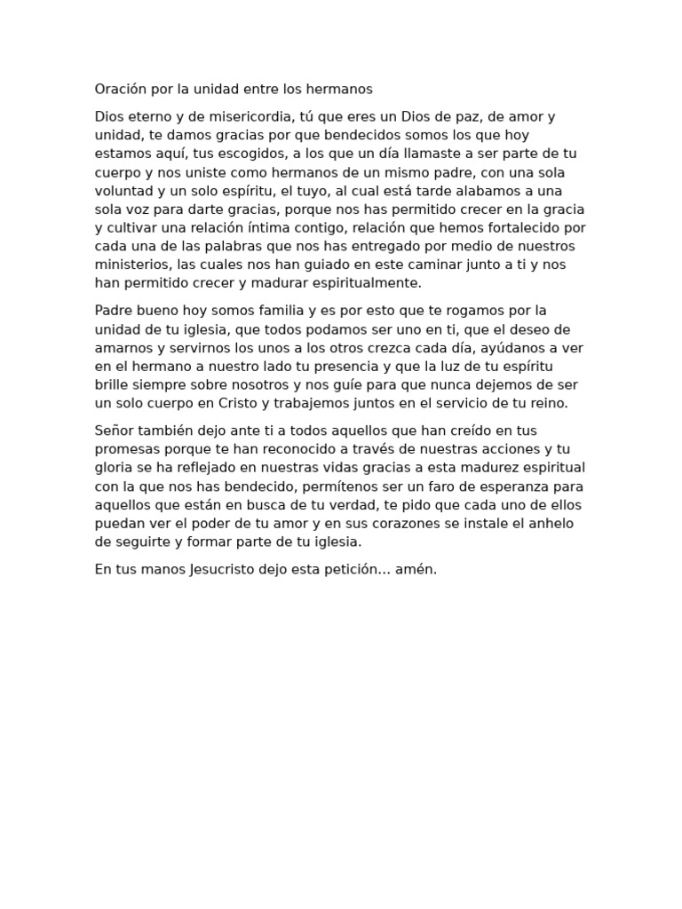 Oración por la unidad en Cristo | PDF