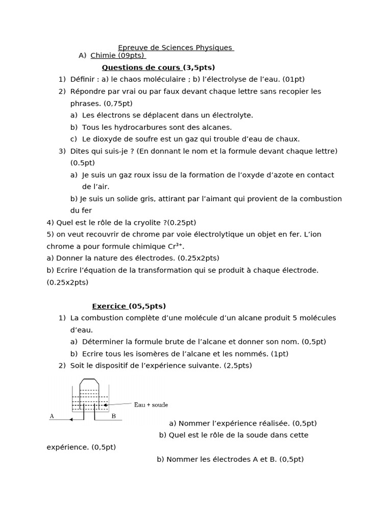 Épreuve de Sciences Physiques : Chimie et Physique | PDF | Chrome | Chimie