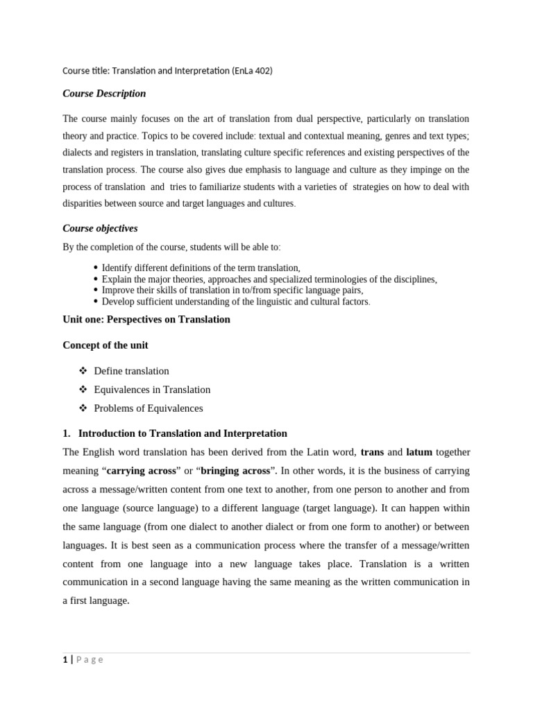 Translation and Interpretation Course Overview | PDF | Semantics ...
