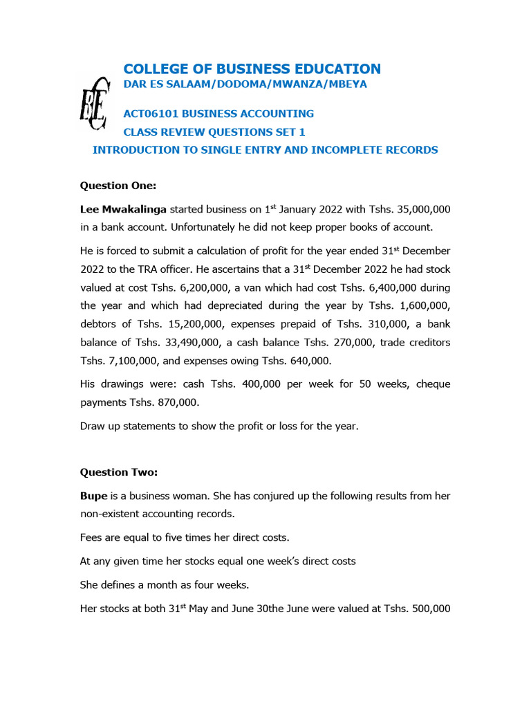 Business Accounting Review Questions | PDF | Depreciation | Expense