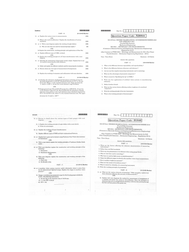 Metrology and Measurements - Last 5 Years Question Papers | PDF