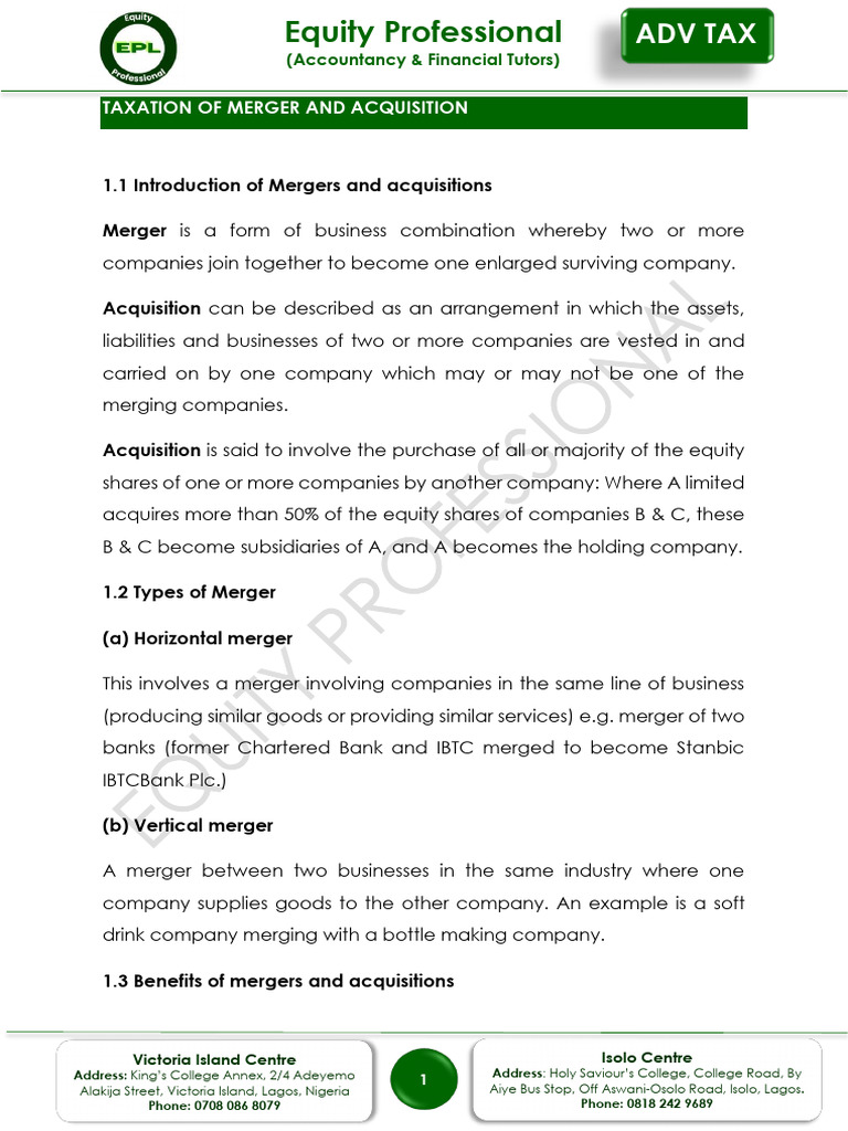 Merger and Acquisition | PDF | Mergers And Acquisitions | Capital Gains Tax