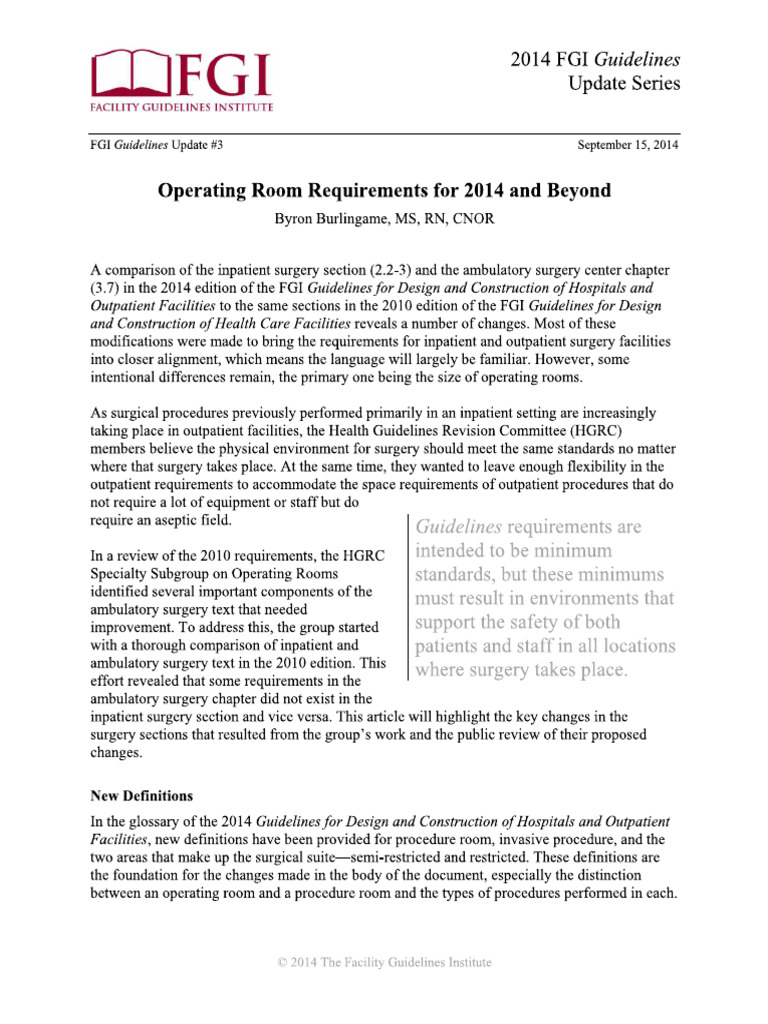 Operating Room Requirements For 2014 and Beyond | PDF