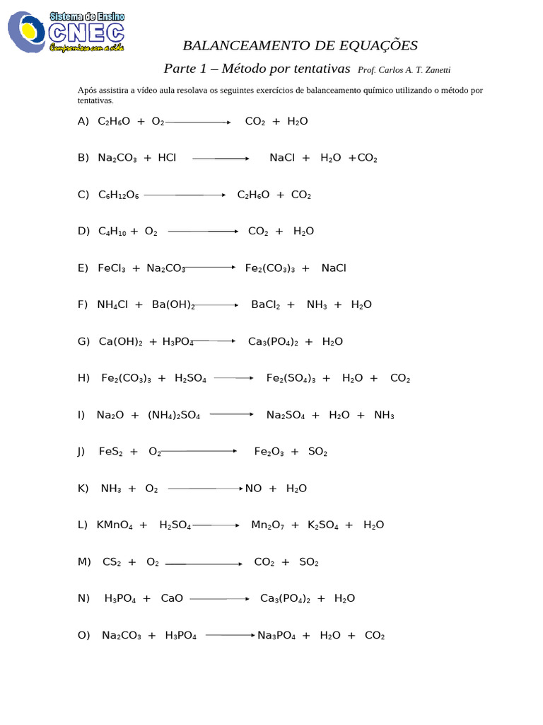 Exercícios de Balanceamento Químico | PDF