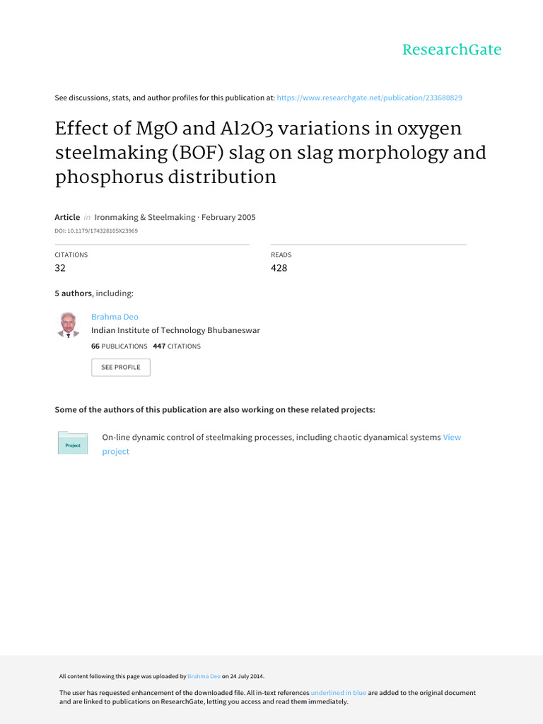 MgO & Al2O3 Effects on BOF Slag Morphology | PDF | Steelmaking | Phosphorus