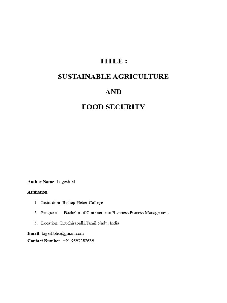 Sustainable Agriculture and Food Security | PDF | Sustainable ...