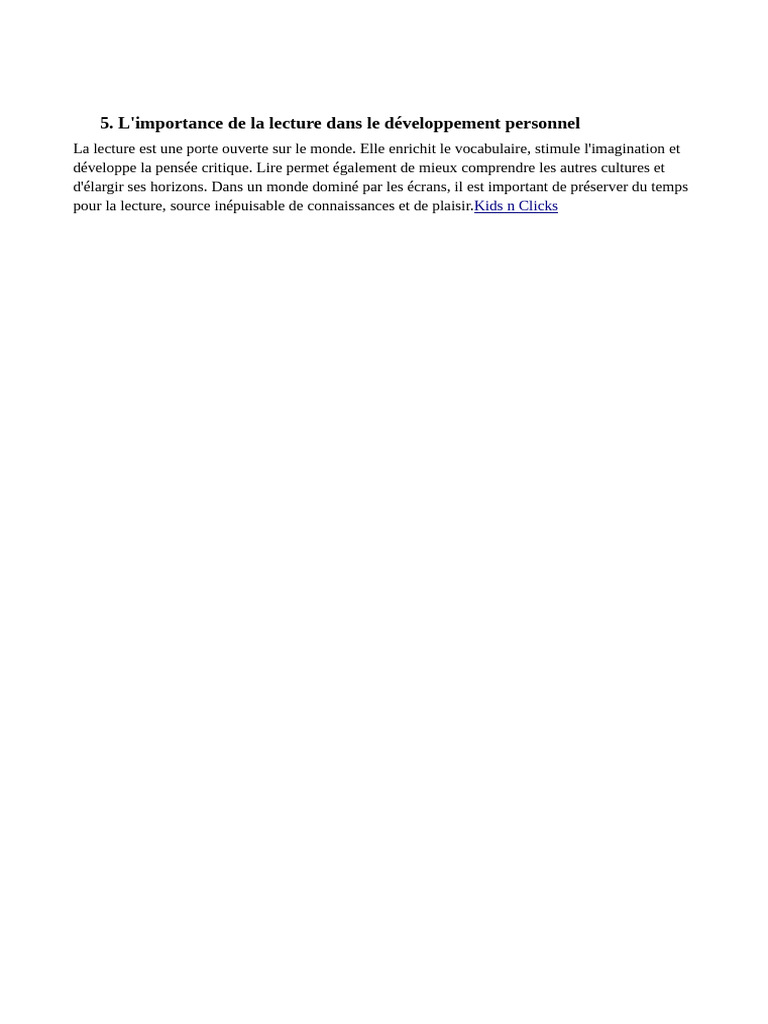 Importance de la lecture pour grandir | PDF