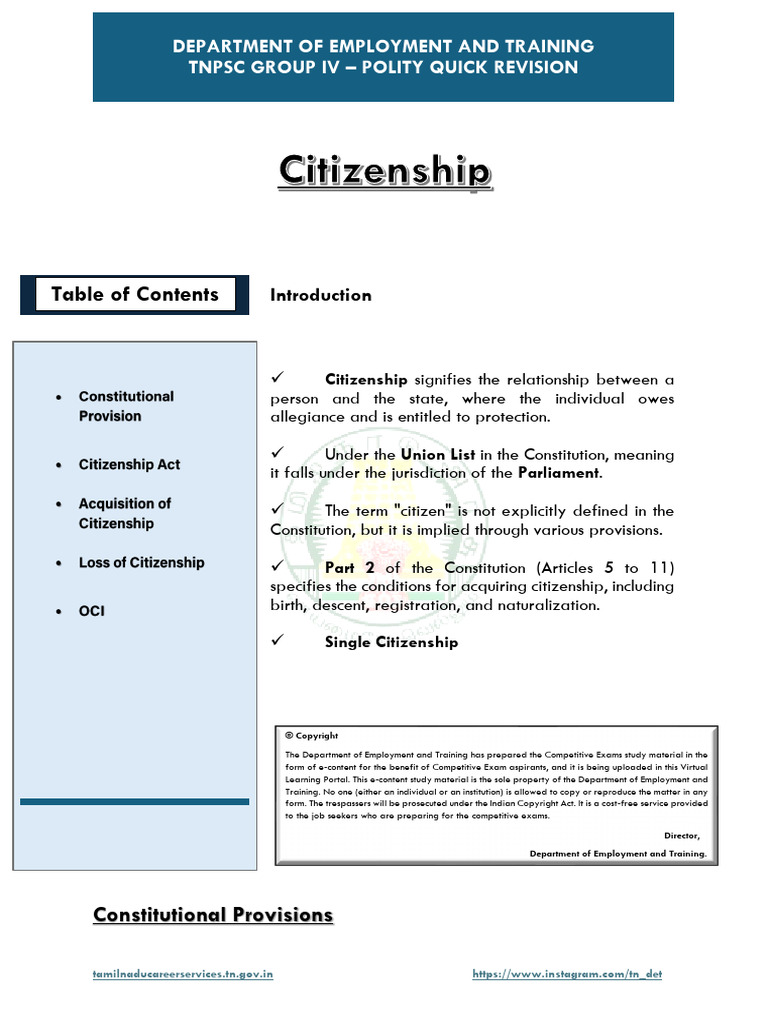 Citizenship Provisions in India | PDF | Nation | International Relations