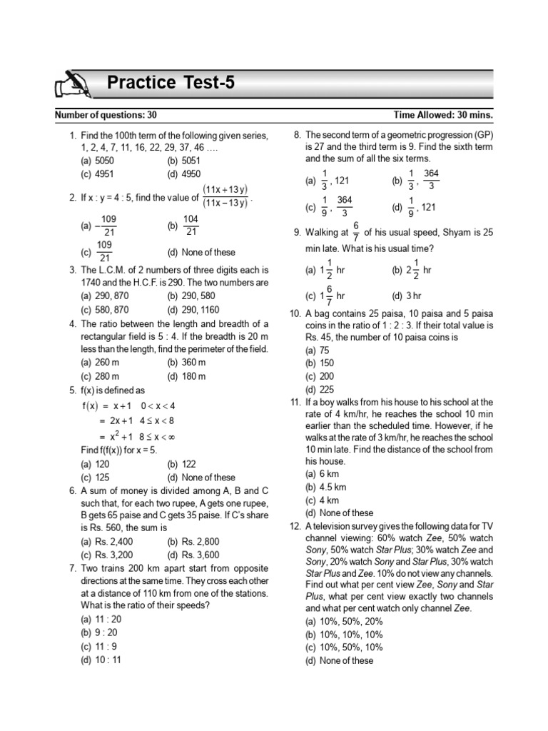 Quantitative Aptitude Practice Paper 5 | PDF | Sphere | Rupee