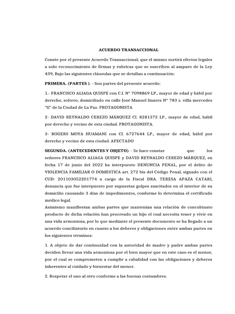 Acuerdo Transaccional de Conciliación | PDF | Justicia | Crimen y violencia
