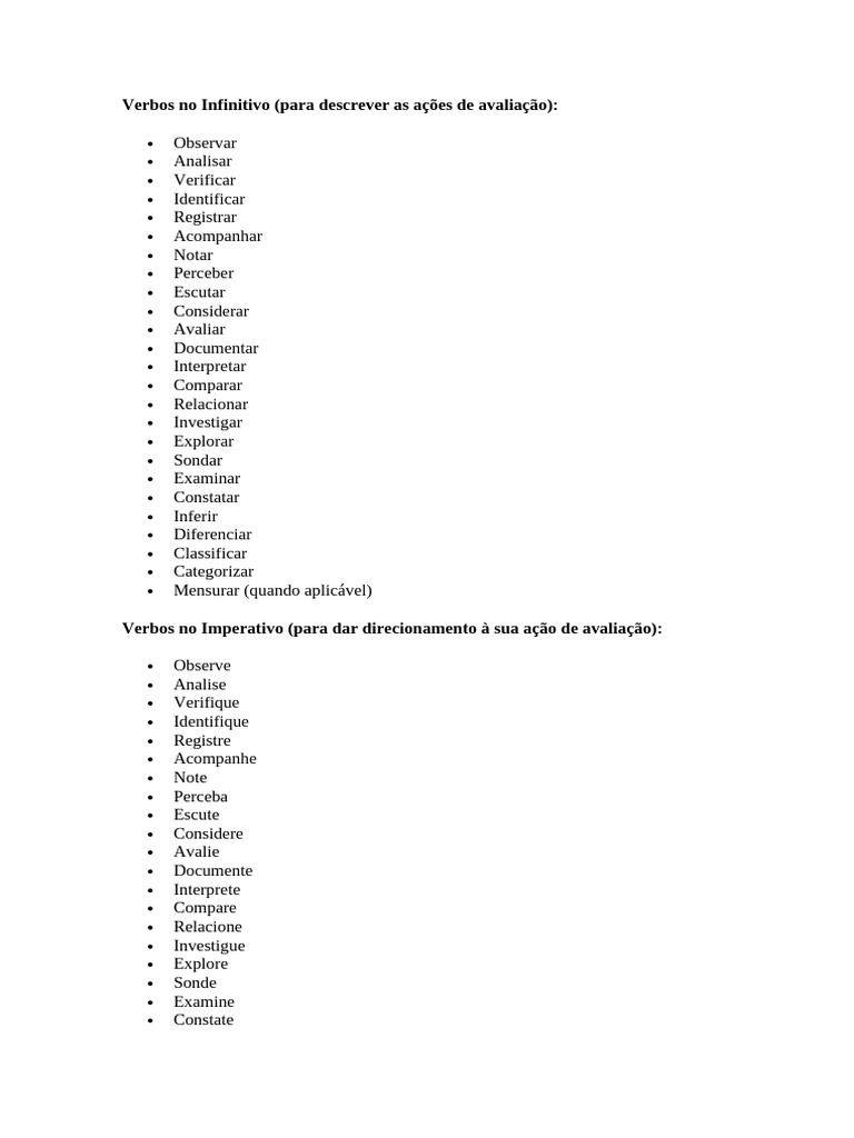 Verbos No Infinitivo para Avaliação | PDF