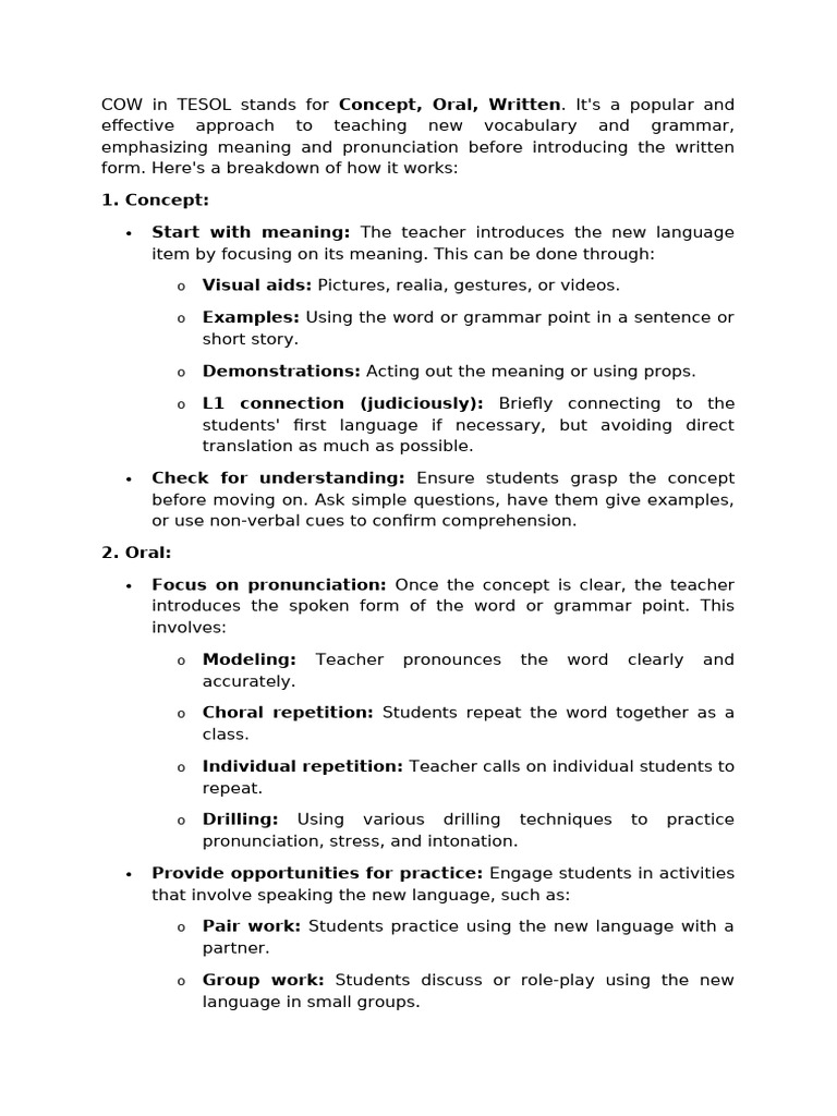 COW Method for Effective Language Teaching | PDF | English As A Second ...