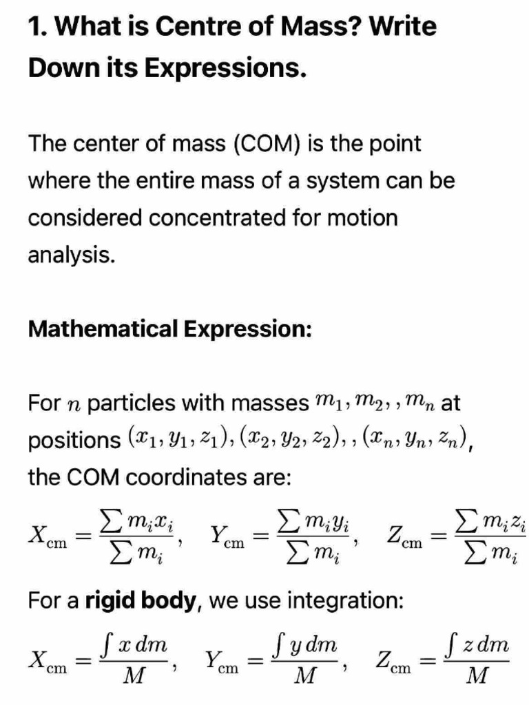 Centre of Mass and Torque Explained | PDF | Rotation Around A Fixed ...