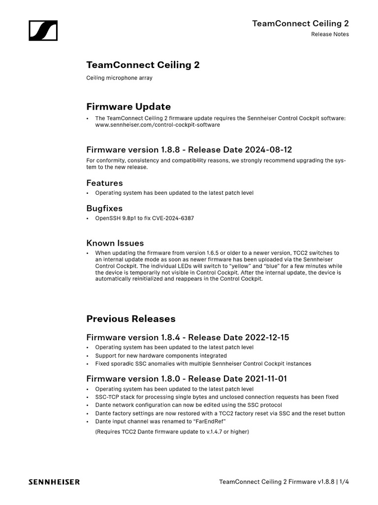 TCC2 Firmware v1.8.8 Release Notes | PDF | Operating System | Software
