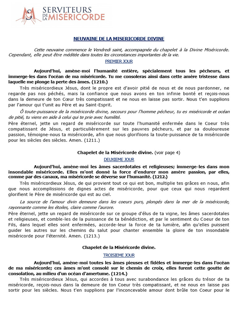 Neuvaine à la Divine Miséricorde | PDF | Miséricorde | Dieu