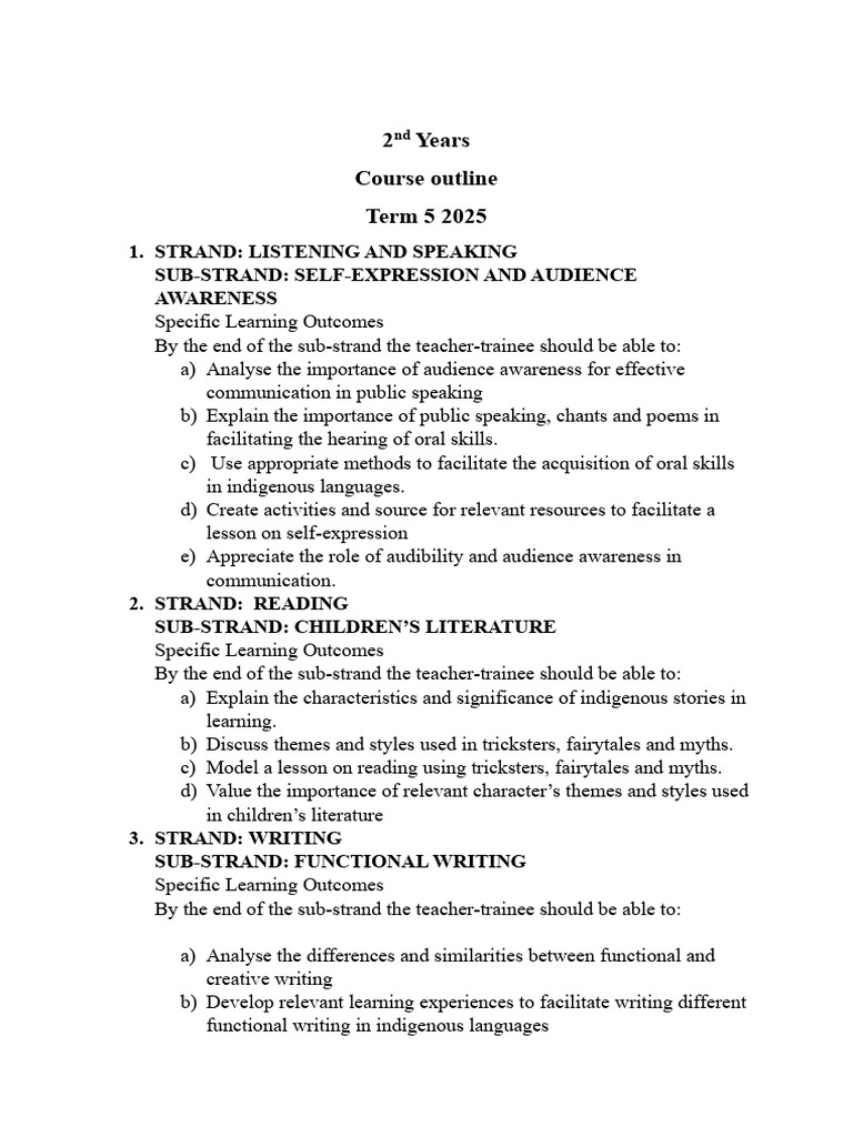 2025 Term 5 Course Outline for Teachers | PDF | Vocabulary | Communication