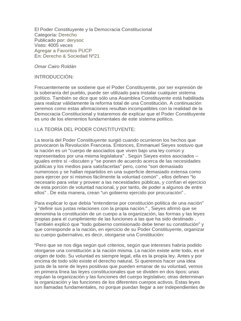 Poder Constituyente y Democracia Constitucional | PDF | Constitución ...