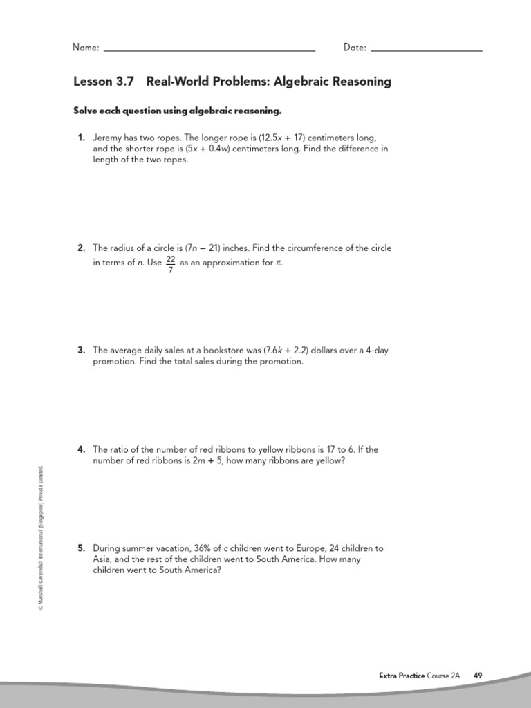 Algebraic Reasoning Practice Problems | PDF